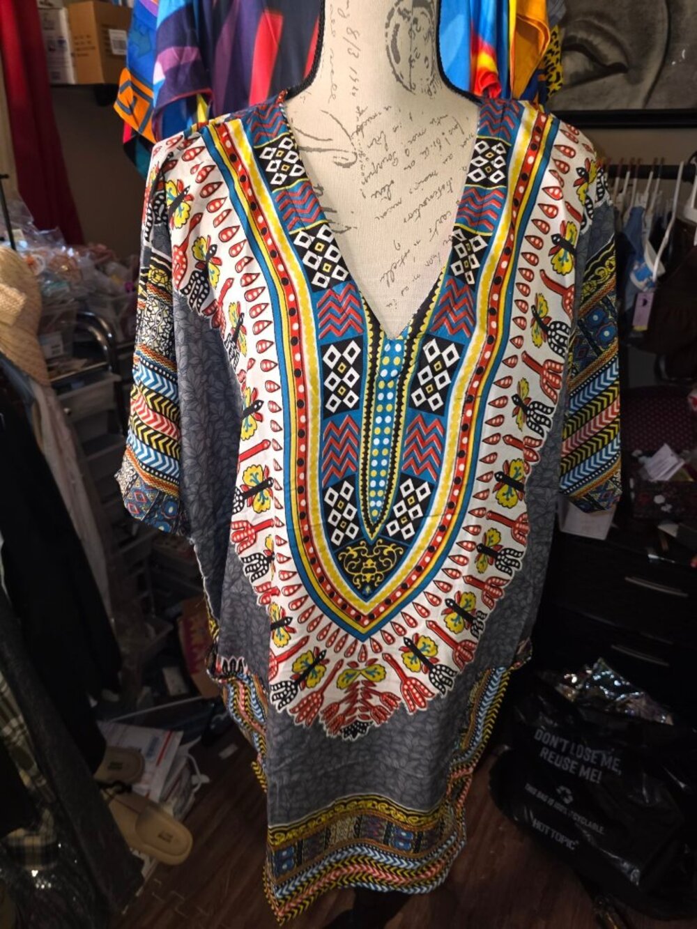 NF Free Size fits Up to XL Multicolor Dashiki Kaftan Tunic With Pockets